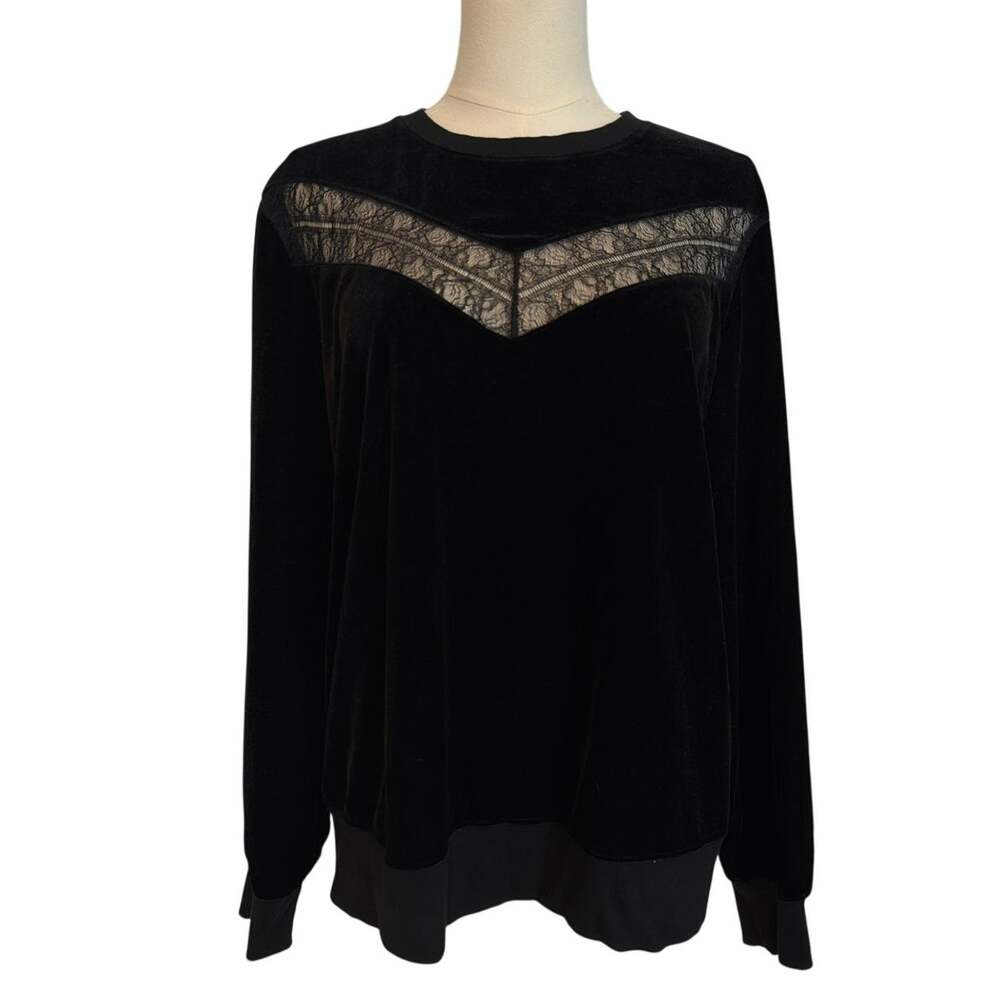 Ralph Lauren Black Velvet Lace Chevron Blouson Top L Dark Romantic Whimsigoth